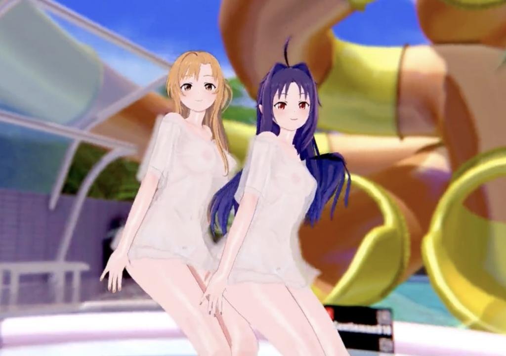 【3D同人】结城明日奈×绀野木绵季双飞盛宴：淫穴开发潮吹痉挛，中出内射绝顶高潮！